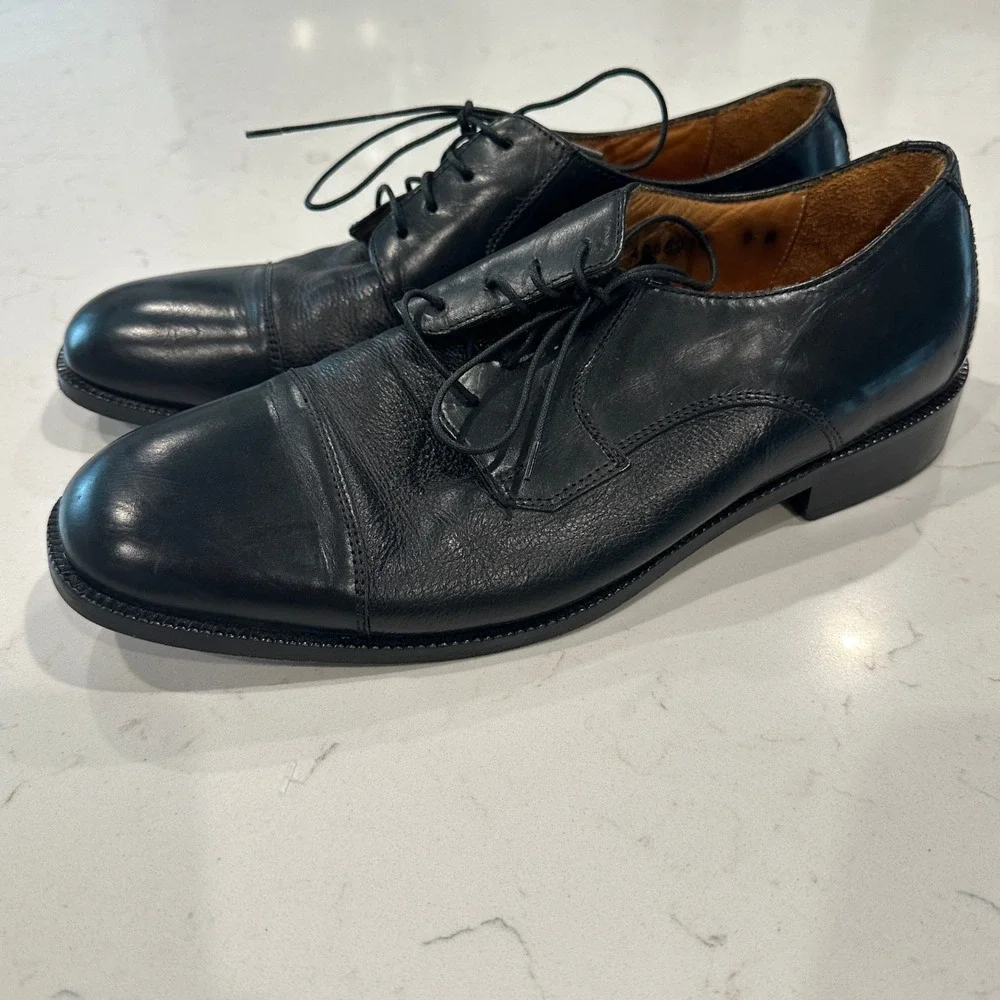 Pronto Uomo Firenze Mens Black Leather Cap Toe Oxford Dress Shoes Italy 9